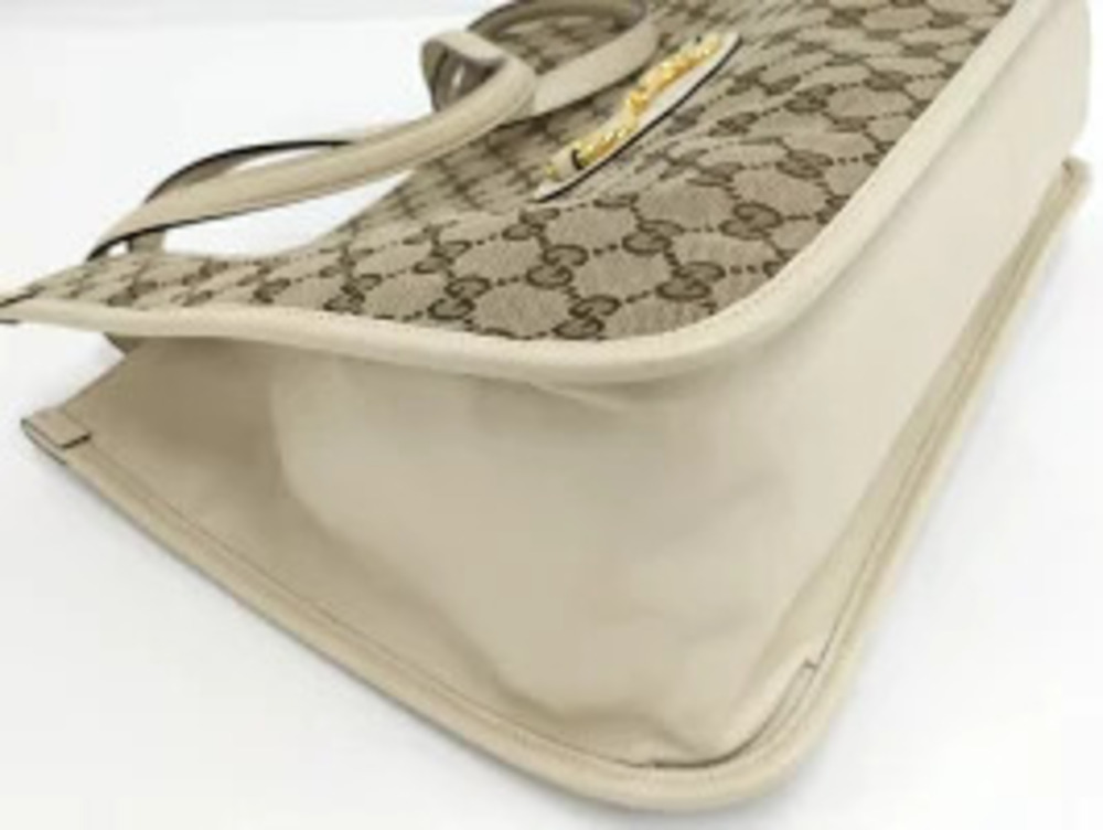 Gucci Tote Bag GG Canvas Leather Beige Cream Brown White - Picture 4 of 9